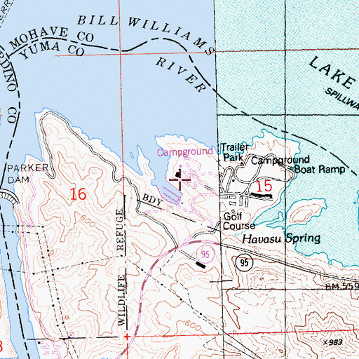 Topographic Map of Havasu Springs Campground, AZ