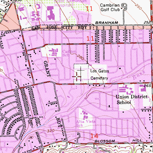 Topographic Map of Los Gatos Cemetery, CA