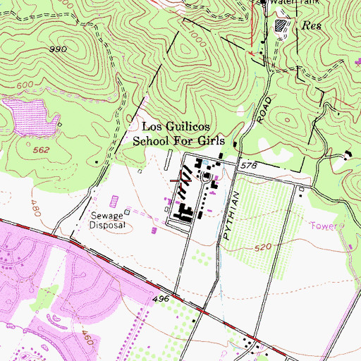 Topographic Map of Los Guilicos Juvenile Hall, CA