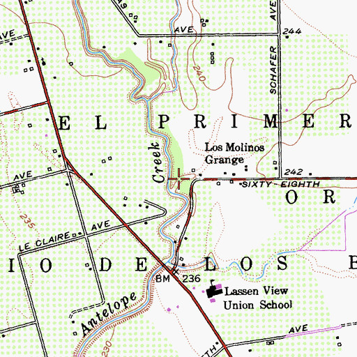 Topographic Map of Los Molinos Grange, CA