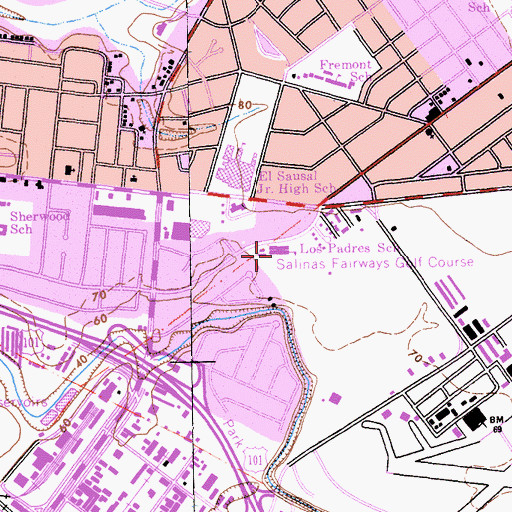 Topographic Map of Los Padres Elementary School, CA
