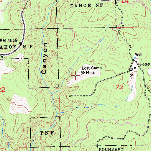 Topographic Map of Lost Camp Mine, CA
