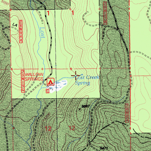Topographic Map of Lost Creek Spring, CA