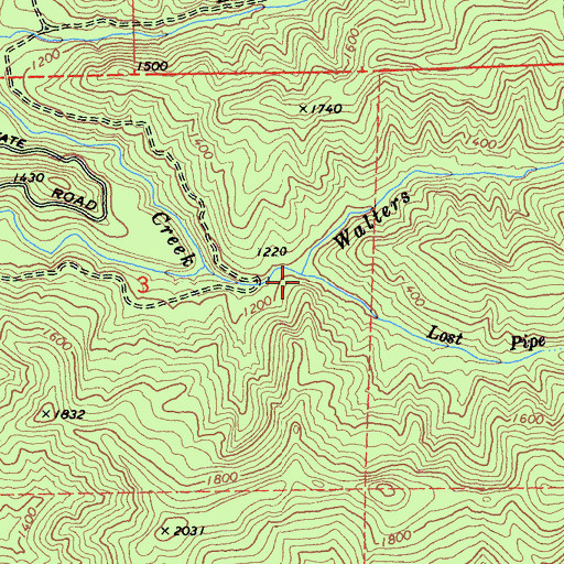Topographic Map of Lost Pipe Creek, CA