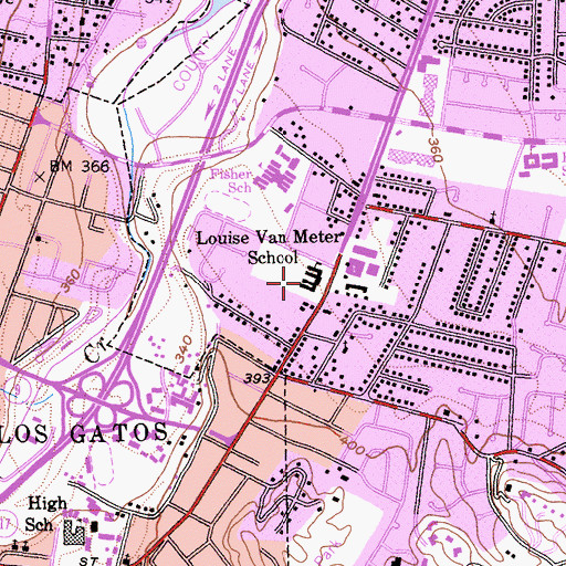Topographic Map of Louise Van Meter Elementary School, CA