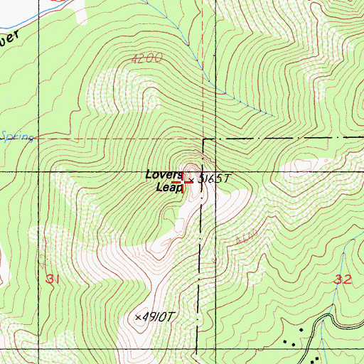 Topographic Map of Lovers Leap, CA