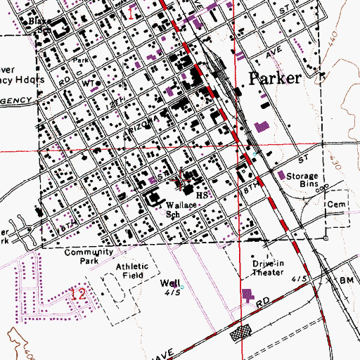 Topographic Map of Parker High School, AZ