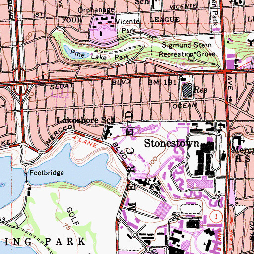 Topographic Map of Lowell High School, CA