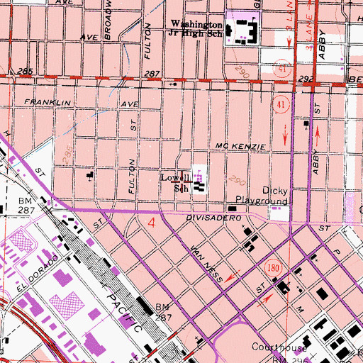 Topographic Map of Lowell Elementary School, CA