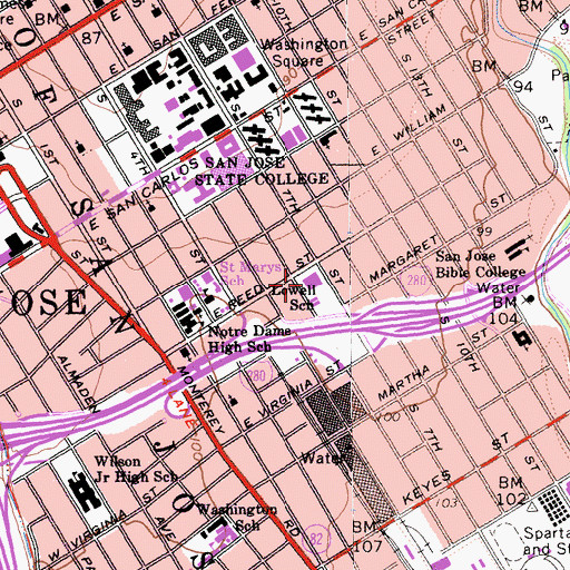 Topographic Map of Lowell Elementary School, CA