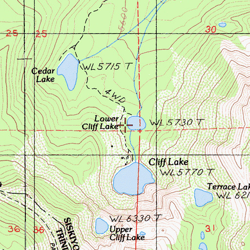 Topographic Map of Lower Cliff Lake, CA
