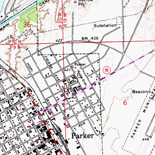Topographic Map of Parker Rodeo Grounds, AZ