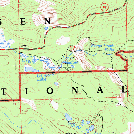 Topographic Map of Lower Kings Creek Meadow, CA