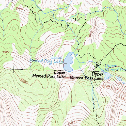 Topographic Map of Lower Merced Pass Lake, CA