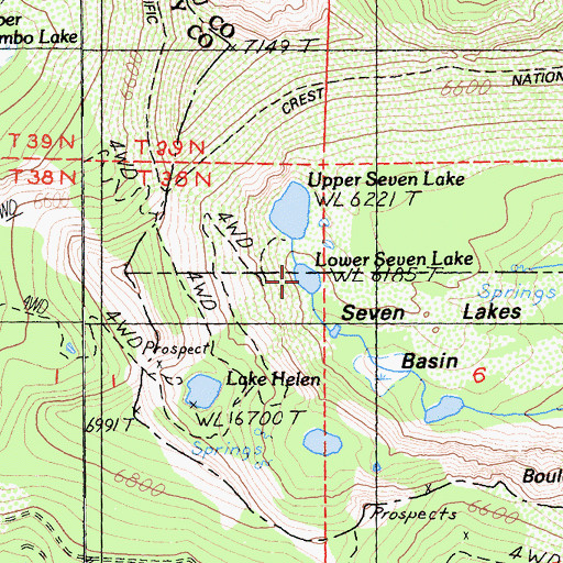 Topographic Map of Lower Seven Lake, CA