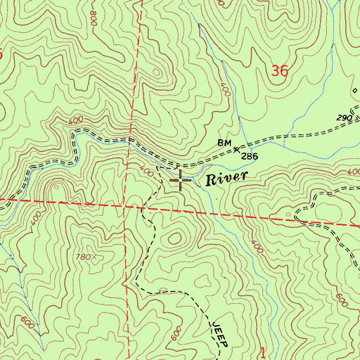Topographic Map of Lower South Fork Little River, CA