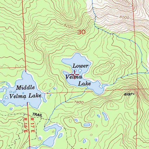 Topographic Map of Lower Velma Lake, CA