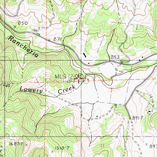 Topographic Map of Lowery Creek, CA
