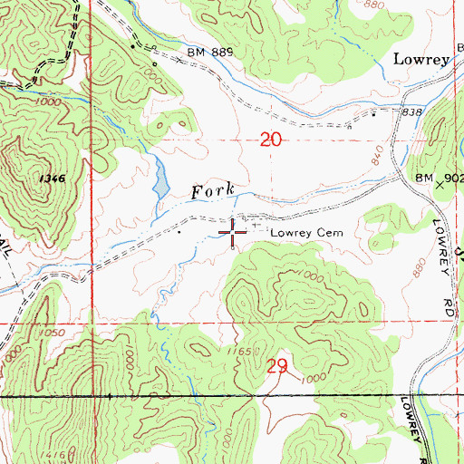 Topographic Map of Lowrey Cemetery, CA