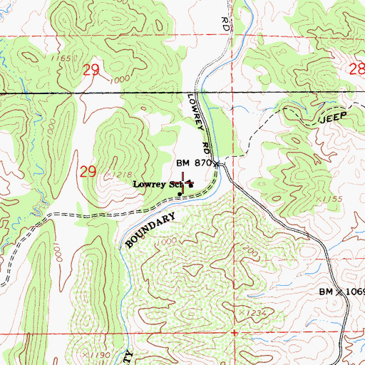 Topographic Map of Lowrey School, CA