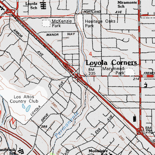 Topographic Map of Loyola Corners, CA