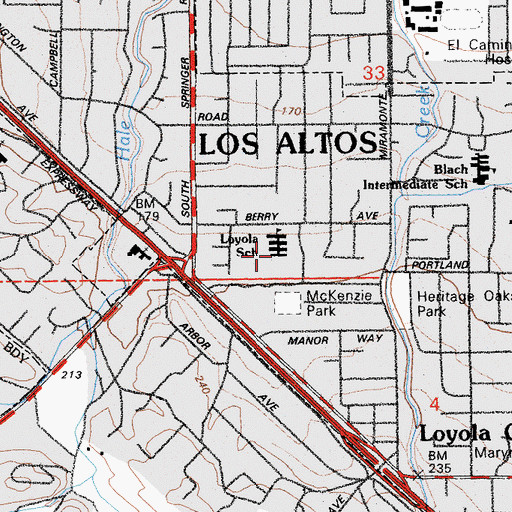 Topographic Map of Loyola Elementary School, CA