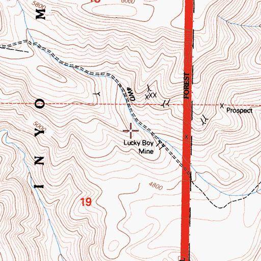 Topographic Map of Lucky Boy Mine, CA