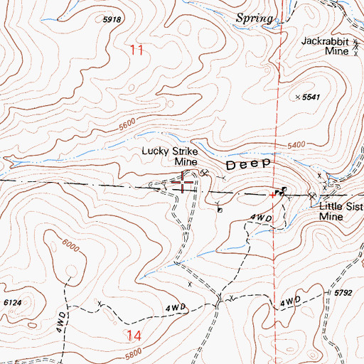 Topographic Map of Lucky Strike Mine, CA
