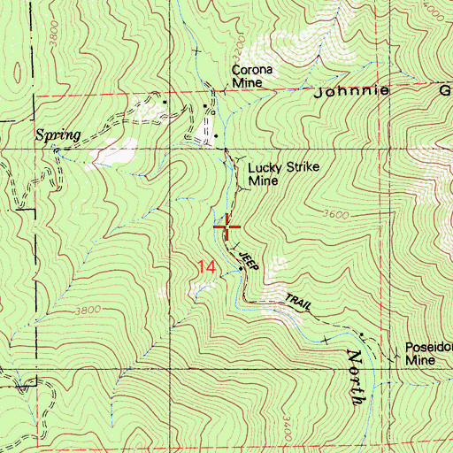 Topographic Map of Lucky Strike Mine, CA