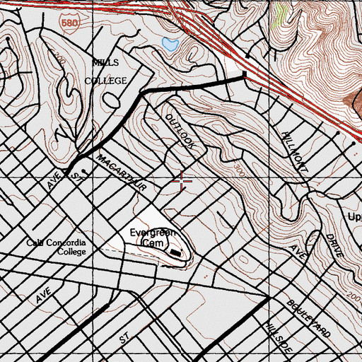 Topographic Map of Explore Middle School, CA