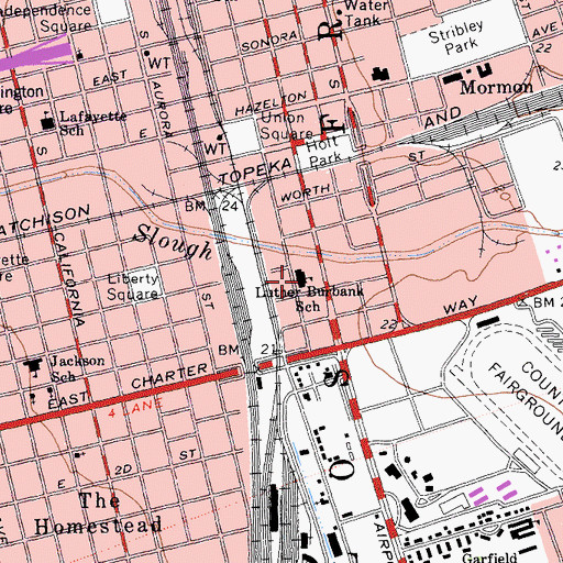 Topographic Map of Luther Burbank School, CA