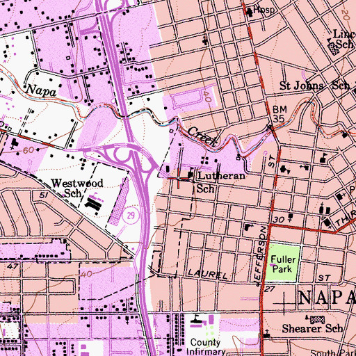 Topographic Map of Lutheran School, CA