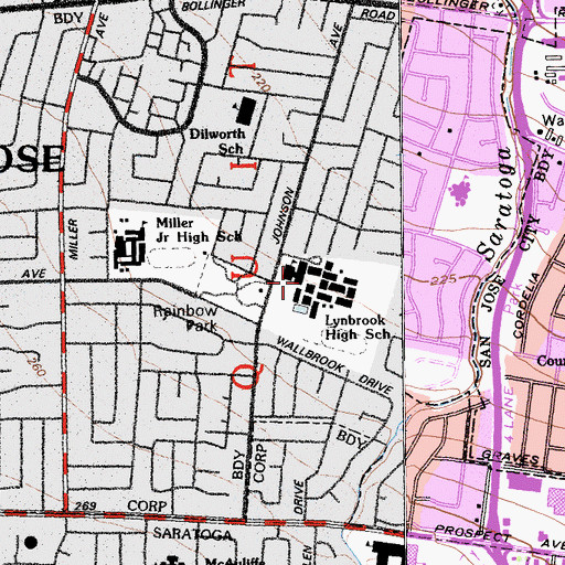 Topographic Map of Lynbrook High School, CA