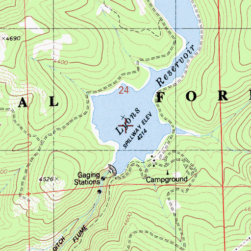 Topographic Map of Lyons Reservoir, CA