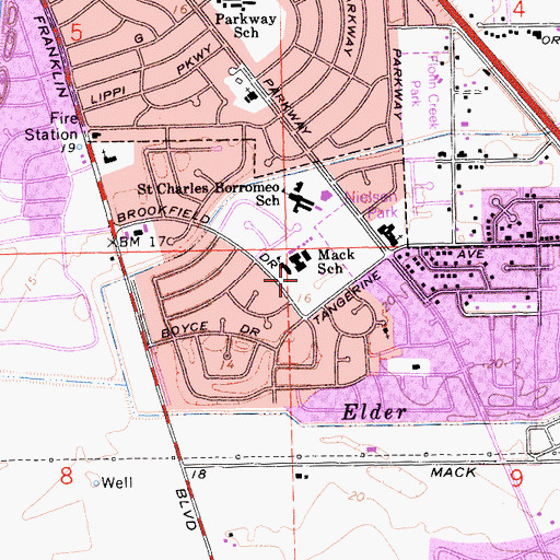 Topographic Map of Charles E Mack Elementary School, CA