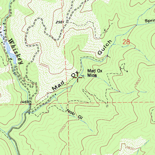 Topographic Map of Mad Ox Mine, CA