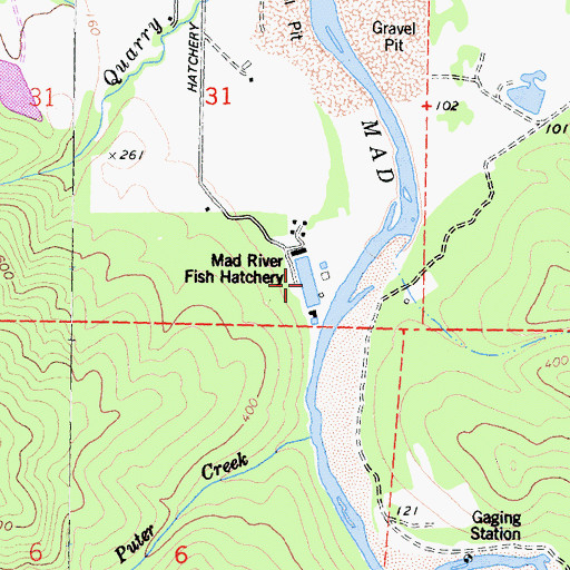 Topographic Map of Mad River Fish Hatchery, CA