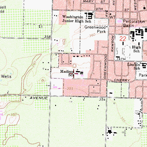 Topographic Map of Madison Elementary School, CA