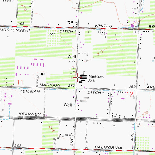 Topographic Map of Madison Elementary School, CA