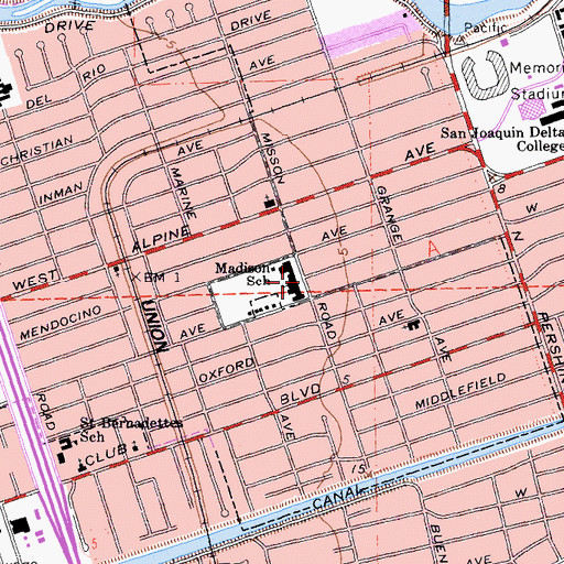 Topographic Map of Madison Elementary School, CA