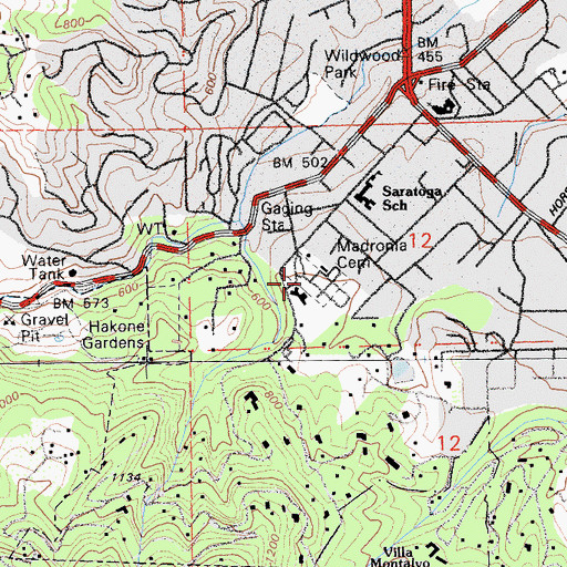 Topographic Map of Madronia Cemetery, CA