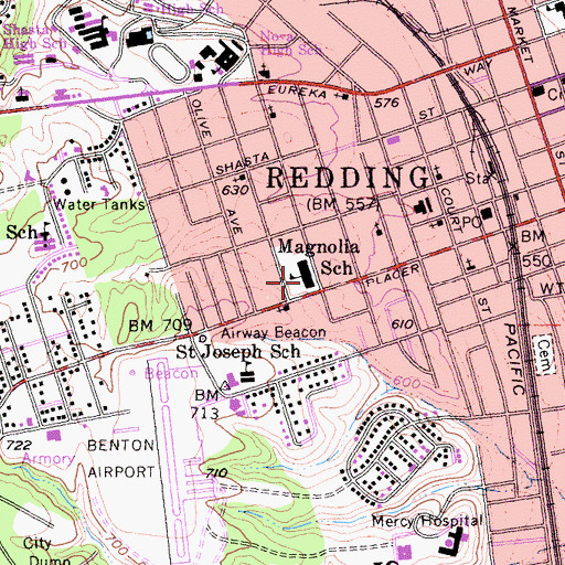 Topographic Map of Magnolia Elementary School (historical), CA
