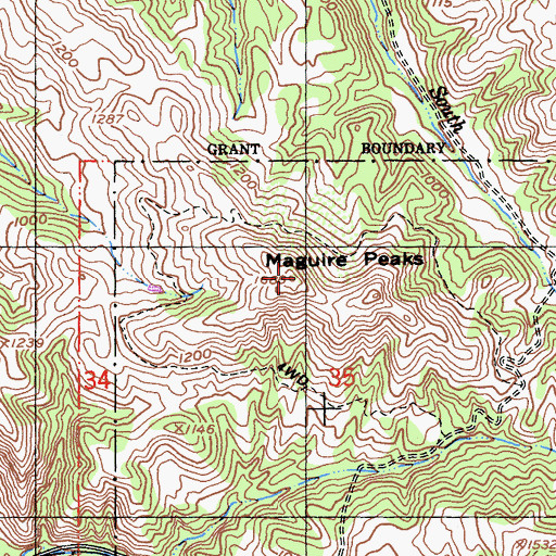 Topographic Map of Maguire Peaks, CA