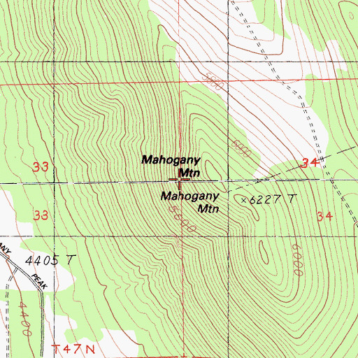 Topographic Map of Mahogany Mountain, CA