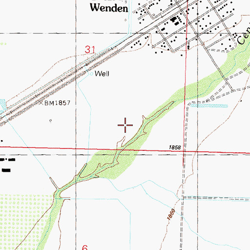 Topographic Map of Wenden Airfield (historical), AZ