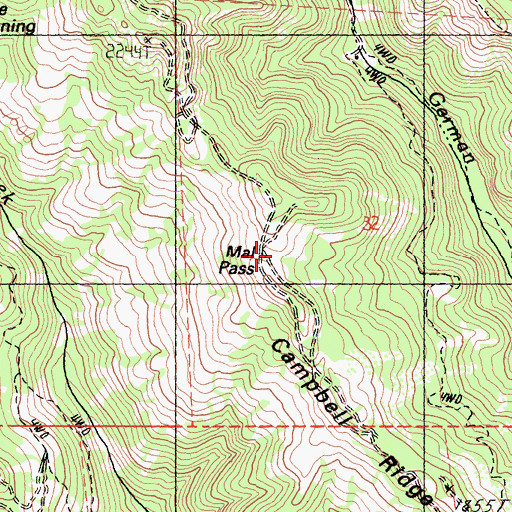 Topographic Map of Mal Pass, CA