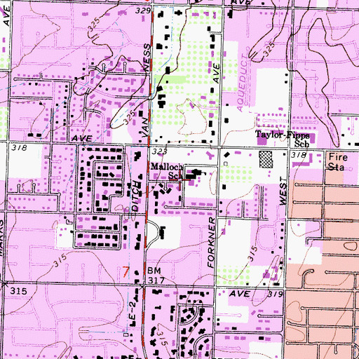 Topographic Map of Malloch Elementary School, CA
