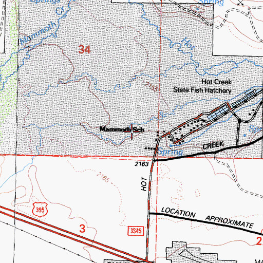 Topographic Map of Mammoth School, CA