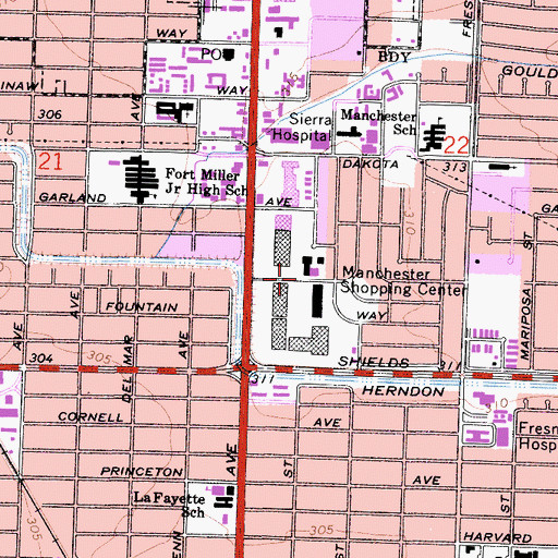 Topographic Map of Manchester Shopping Center, CA