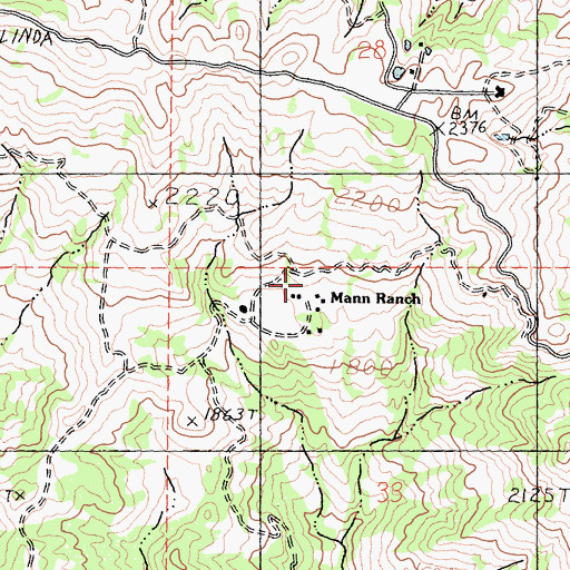 Topographic Map of Mann Ranch, CA